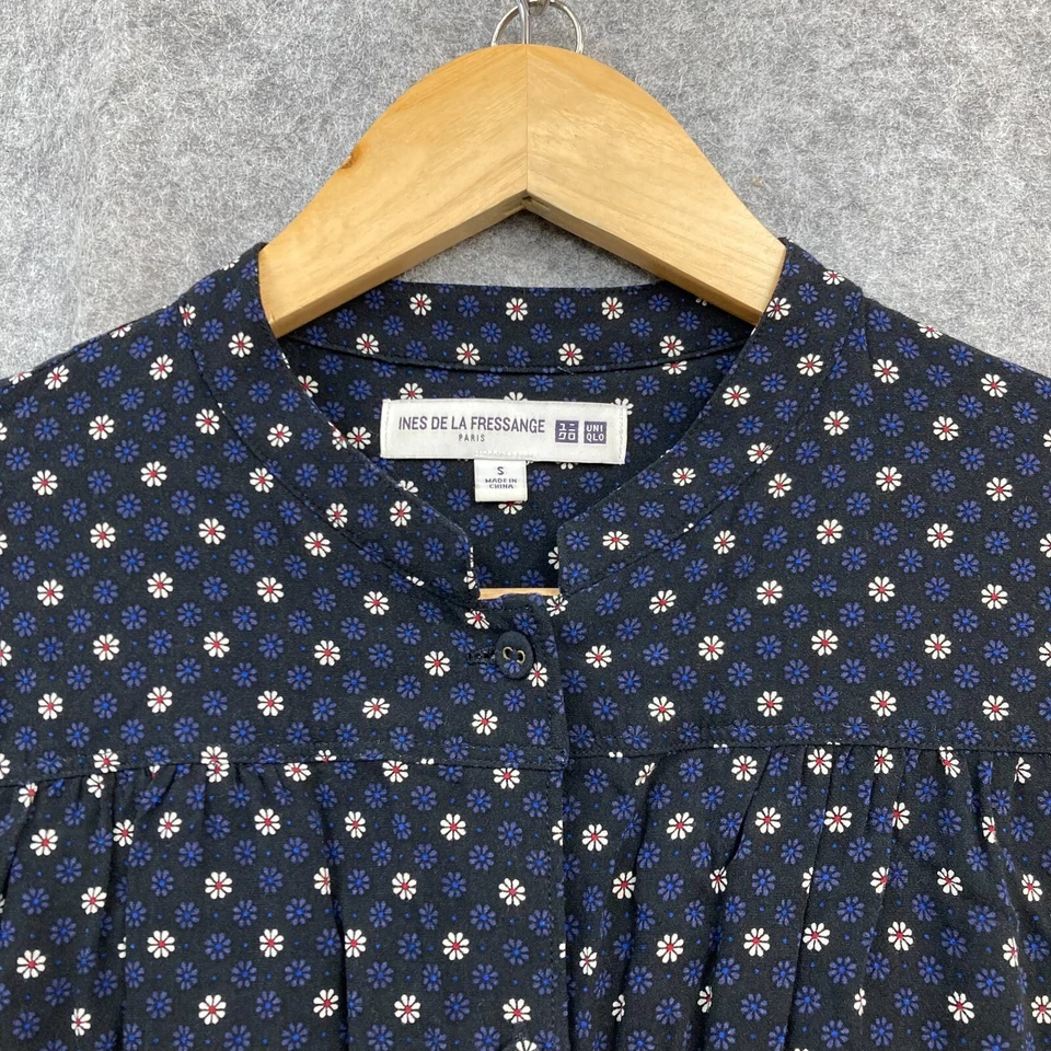 Uniqlo Ines De La Fressange Blouse Top Womens S Small Blue Floral Button 25014 - Image 4 of 4