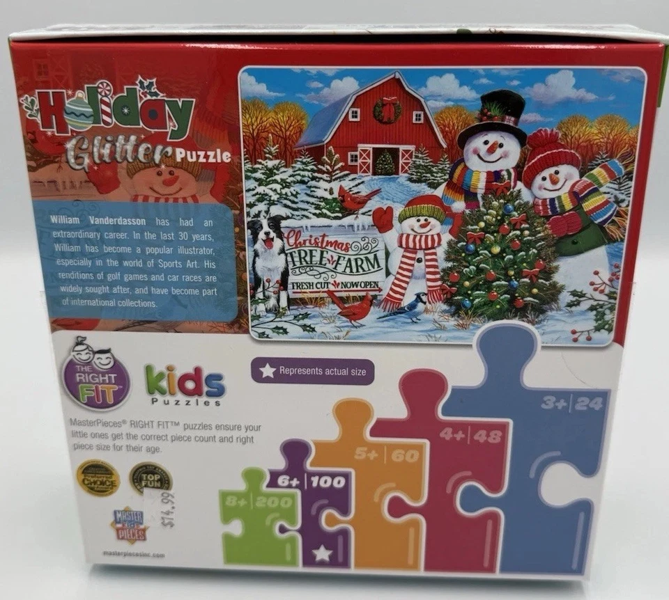 Holiday Glitter 100 Piece Snowman Jigsaw Puzzle  New And Pieces Sealed In Box - Image 2 of 2