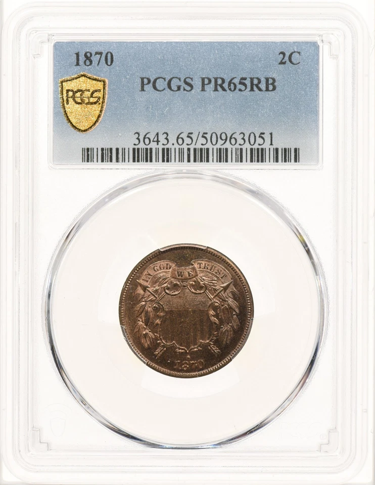 1870 2C PCGS PR65 RB Proof Two Cent Piece Red Brown - Image 4 of 4
