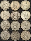 Roll of 12 Circulated 1950s-1960s Franklin Half Dollar 90% Silver Coins