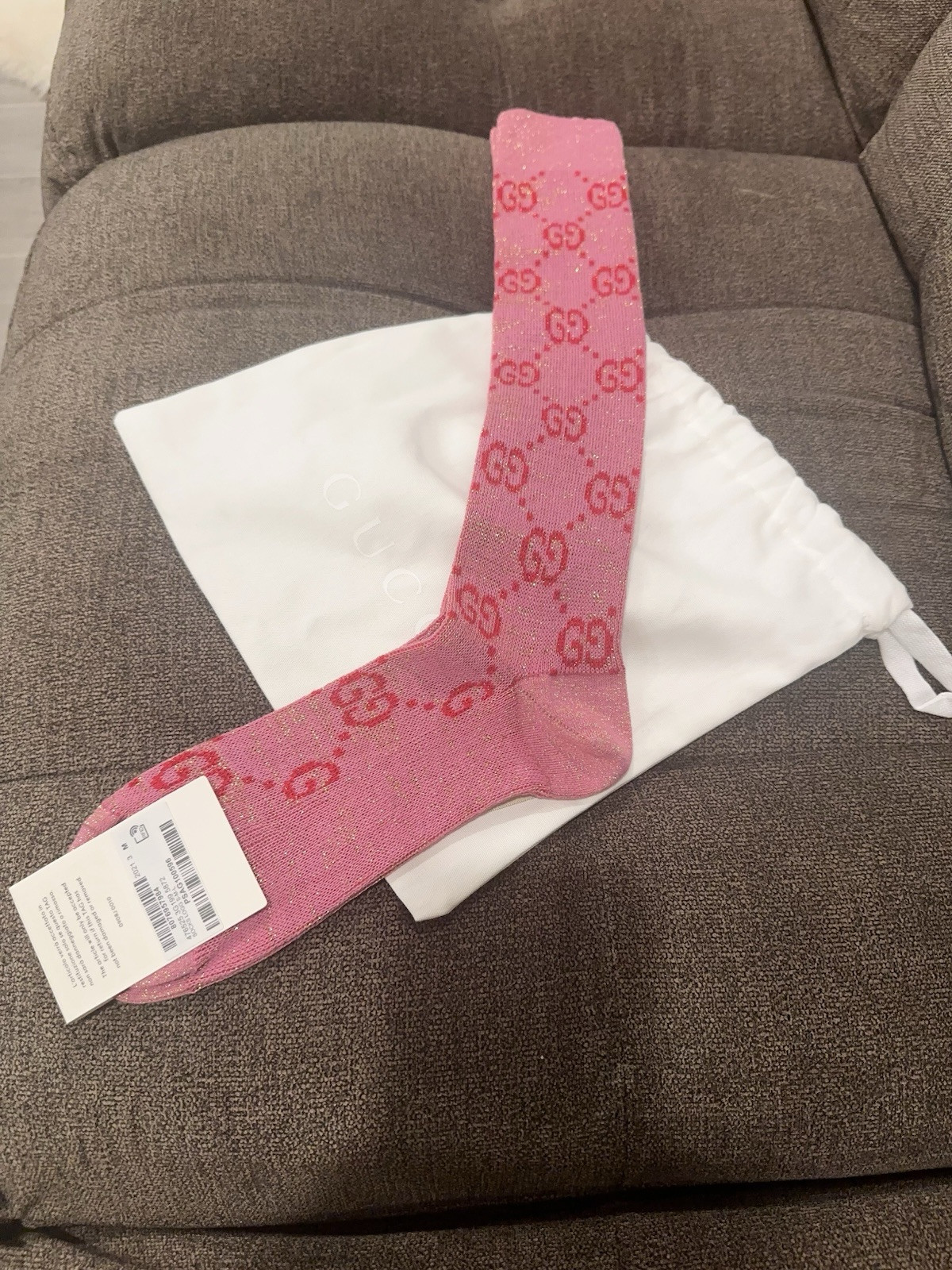 Gucci  GG Logo Glittery Socks Pink Women’s Size M 9 (20-22cm) Authentic image 3