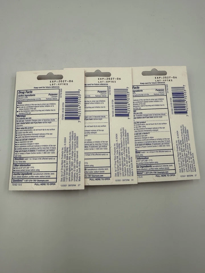 LOTE de 3 gotas estériles alivio enrojecimiento ojos claros - 0,2 OZ envío gratuito Foto 3 de 3