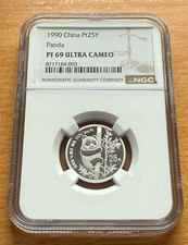 China 1990 Platinum 1/4 oz 25 Yuan Panda NGC PF69UC 2536.56 per troy oz
