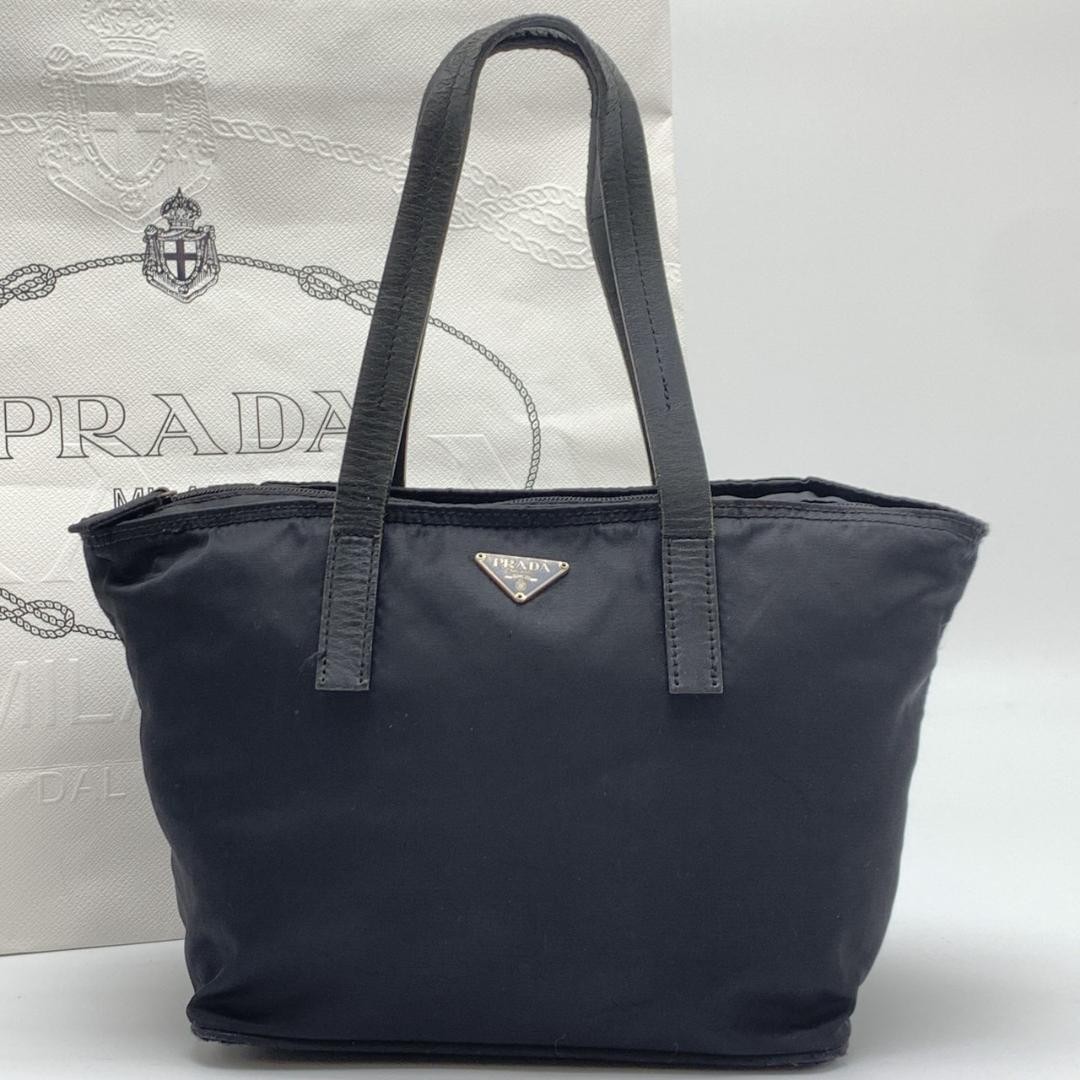 Prada Mini Nylon Leather Boat Tote Shoulder Bag Black Designer Handbag