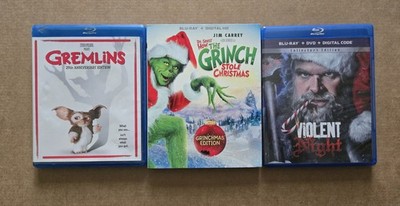 Gremlins The Grinch and Violent Night Blu Ray DVD Christmas Movies 