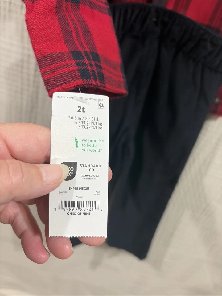 Child Of Mine 3 Piece Red Plaid Shirt /black Cordaroy Pants Suspended/tie New - Image 4 of 4