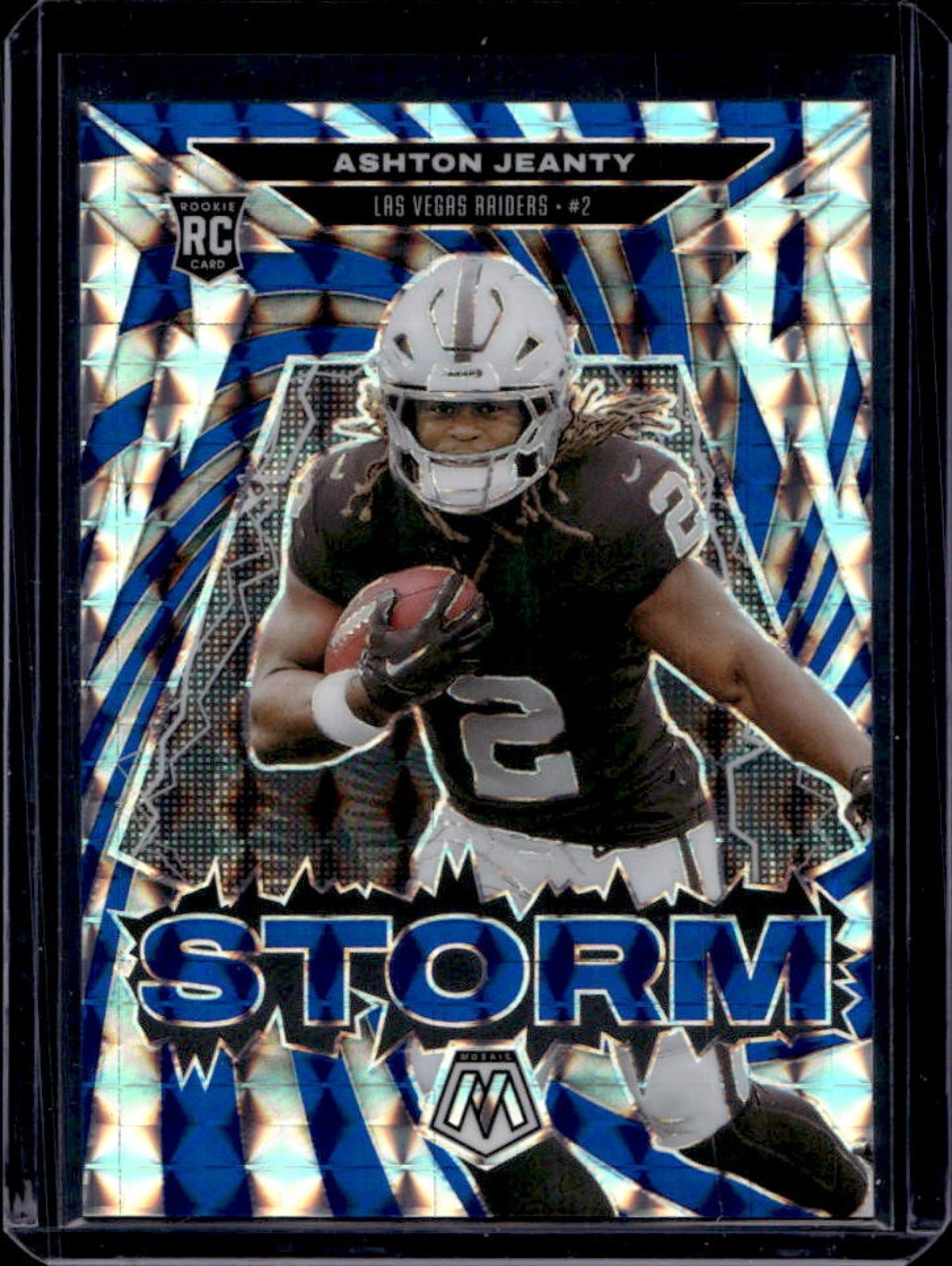 2025 Mosaic Ashton Jeanty Storm RC Blue Prizm Rookie #88/99 Raiders