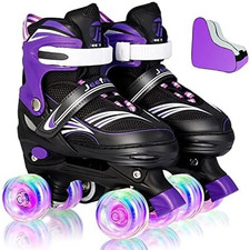 Adjustable 4 Size Kids Roller Skates with Light up Wheels for Girls Ages 5-8-12,