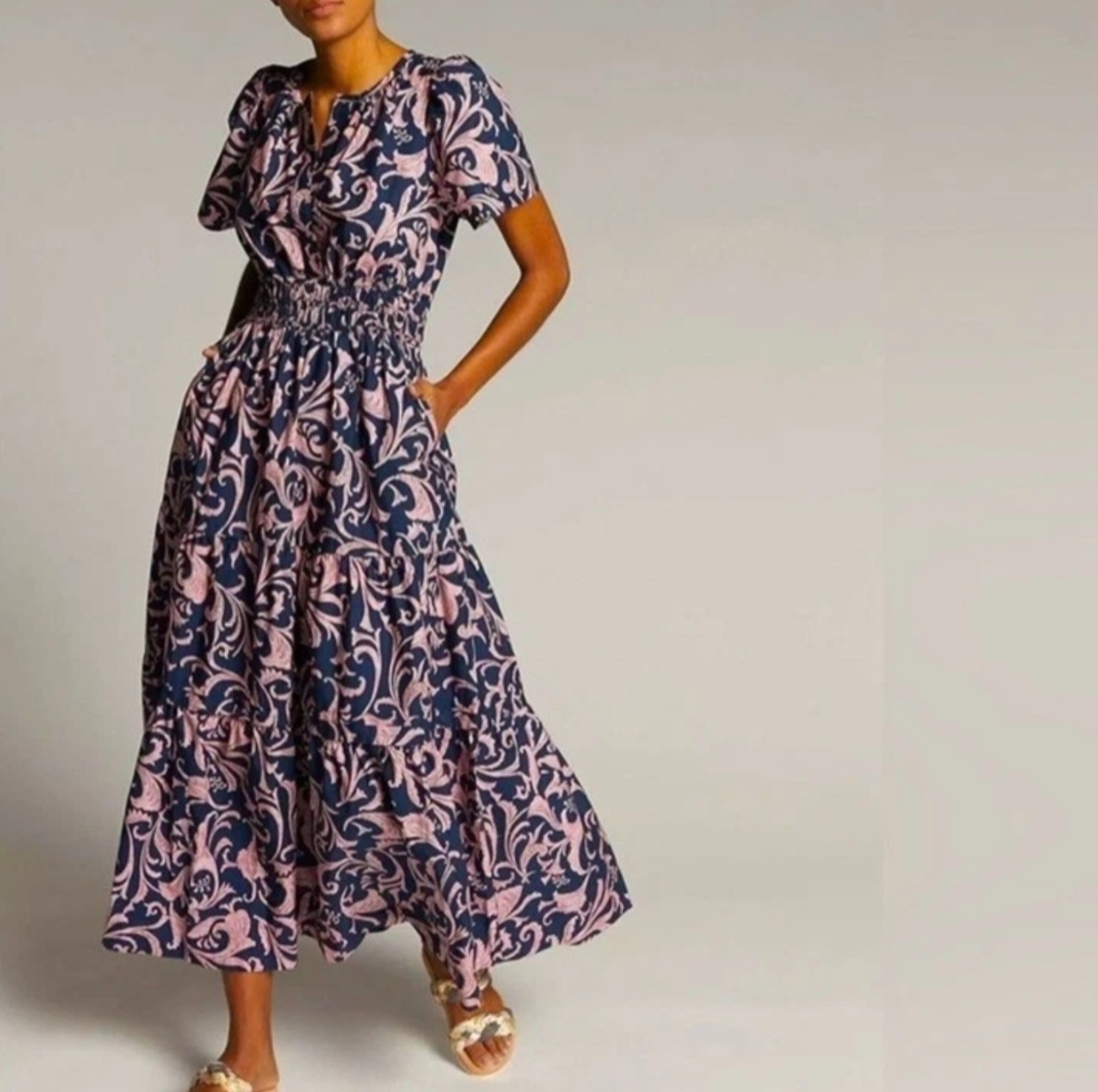 Anthropologie Somerset Maxi Dress Size M Blue Pink Floral Cotton