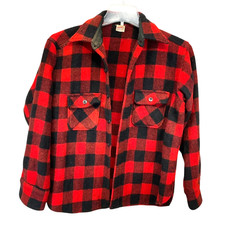 Vtg 50s MONTEREY CLUB Buffalo Plaid Wool Jacket Lumberjack Talon Sz S/M 42  chest