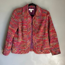 COLDWATER CREEK Women's Small Petite Colorful Tweed Style Open Front Jacket Boho