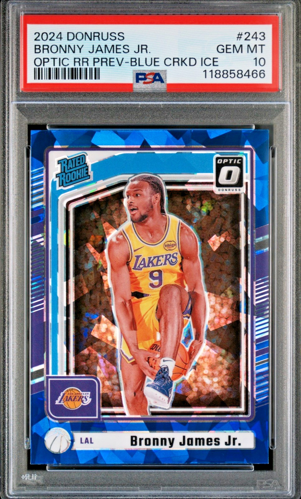 Bronny James Jr 2024-25 Panini Donruss Optic Preview BLUE Cracked Ice PSA 10 RC