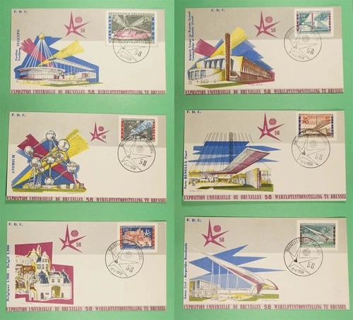 DR WHO 1958 BELGIUM 6 FDC UNIVERSAL EXPO COMBO R40090