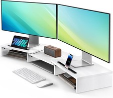 AMERIERGO Dual Monitor Stand Riser- 3 Shelf Screen Stand with Adjustable Length