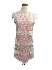 Eliza J New York Dress Size 6 Coral White Lace Hidden Zipper Cap Sleeves