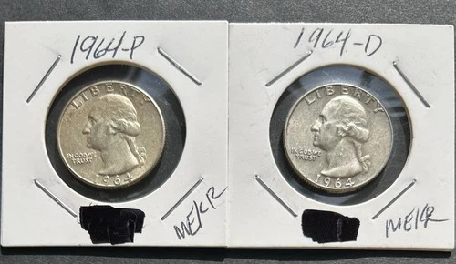 1964P and 1964D Silver Washington quarters, Nice shape CombineShip