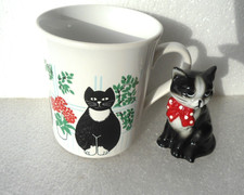 Kaffeetasse Schwarze Katze & Katzen Figur 7,5cm groß-PorzellanKeramik
