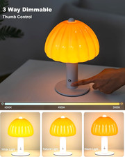 FANHAO Cordless, Touch, 3-Way Dimmable Mushroom Shape Glass Table Lamp