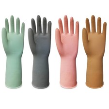 Rubber Gloves 4 Pairs, Non Slip Dishwashing Cleaning Gloves, Multicolor