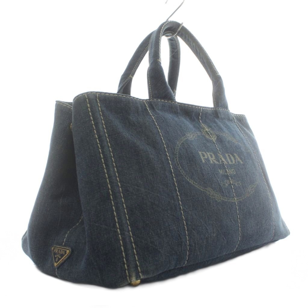 PRADA Canapa Tote Bag Hand Denim Logo Triangle Plate Print Indigo Navy XZ OH GY1 thumbnail 5