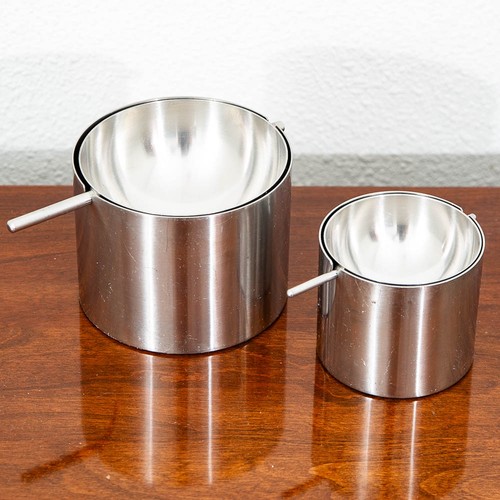 Mid Century Danish Modern Stelton Ashtray Set Stainless Steel Arne Jacobsen