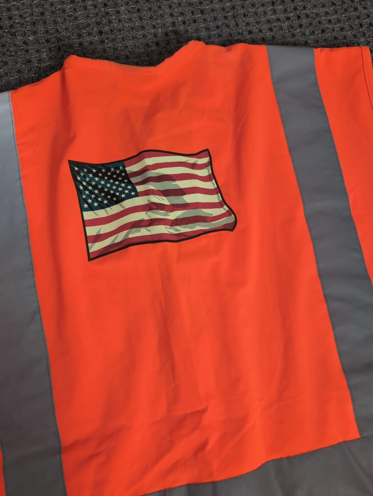 Yellow Freight Safety Vest Reflective Teamsters American Flag Large - product detail image 12