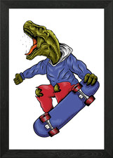 Dino Ride Framed Wall Art Poster Canvas Print Picture