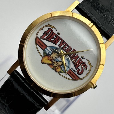 Vintage Denver Dan's Brand Watch Men's Gold Tone Black Leather NEW BATTERY 7.5''
