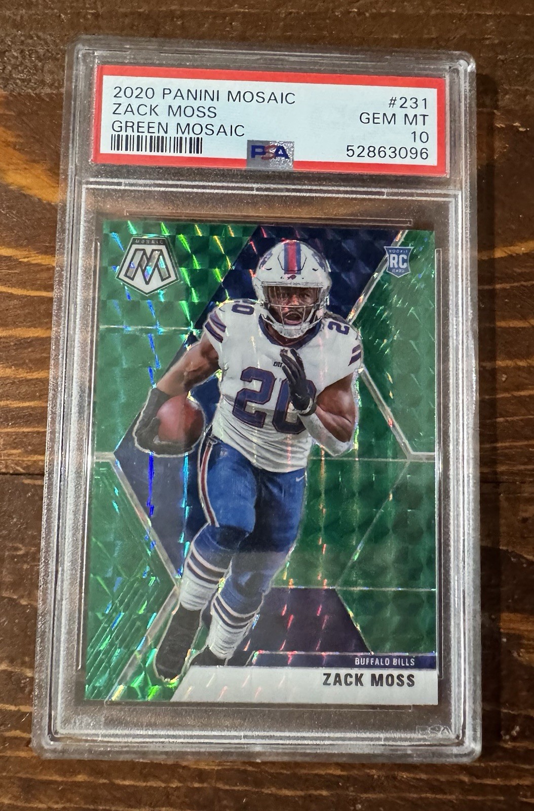 Panini 2020 Mosaic Green Mosaic Prizm #231 Zack Moss PSA 10 Rookie Buffalo Bills