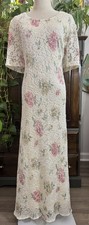 Sz 20W VINTAGE Shabby Chic Lace Maxi Dress Plus Roses Victorian Stretch Ivory