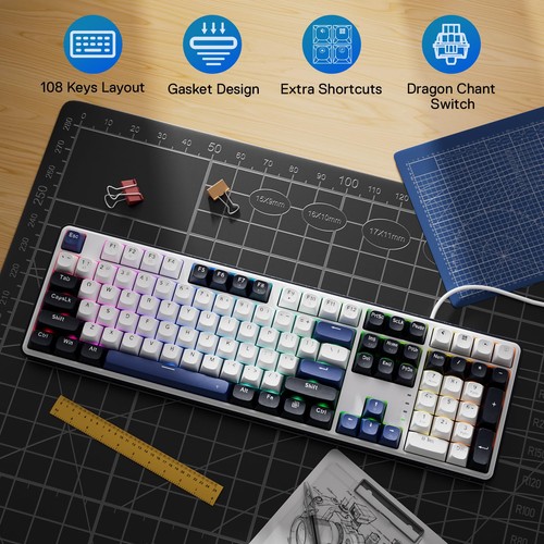 K689 Wired Gasket RGB Gaming Keyboard, 108 Keys Mechanical Keyboard w/Extra 4... - Picture 2 of 9