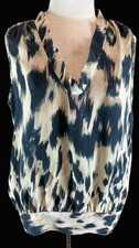 Graham & Spencer Black Print Cowl Neck SS Tank Top Size P 100% Silk Made in USA