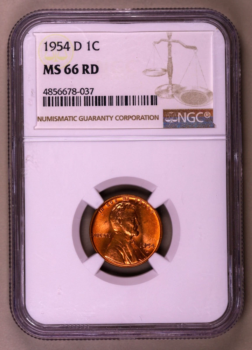 MS 66 Graded 1954 Lincoln Wheat US Small Cents (1909-1958) for