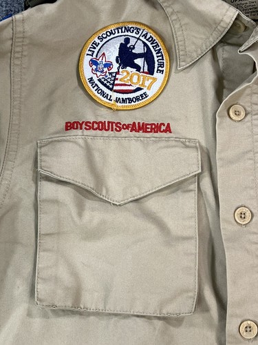 Boy Scouts of America Shirt Youth Medium Tan Uniform Long Sleeve Patches - Picture 7 of 13
