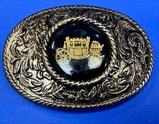 Vintage Stagecoach Round Centerpiece On Western Ornate Belt Buckle
