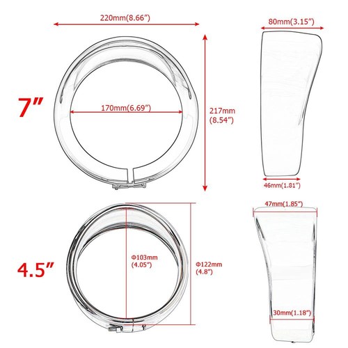 7" 4.5" Passing Fog Head Lights Trim Ring Bezel Visor Cover For Harley Touring - Picture 2 of 12