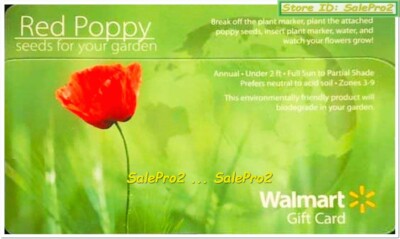 WALMART USA RED POPPY SEED FOR YOUR GARDEN TOTALLY RARE US COLLECTIBLE GIFT  CARD | eBay