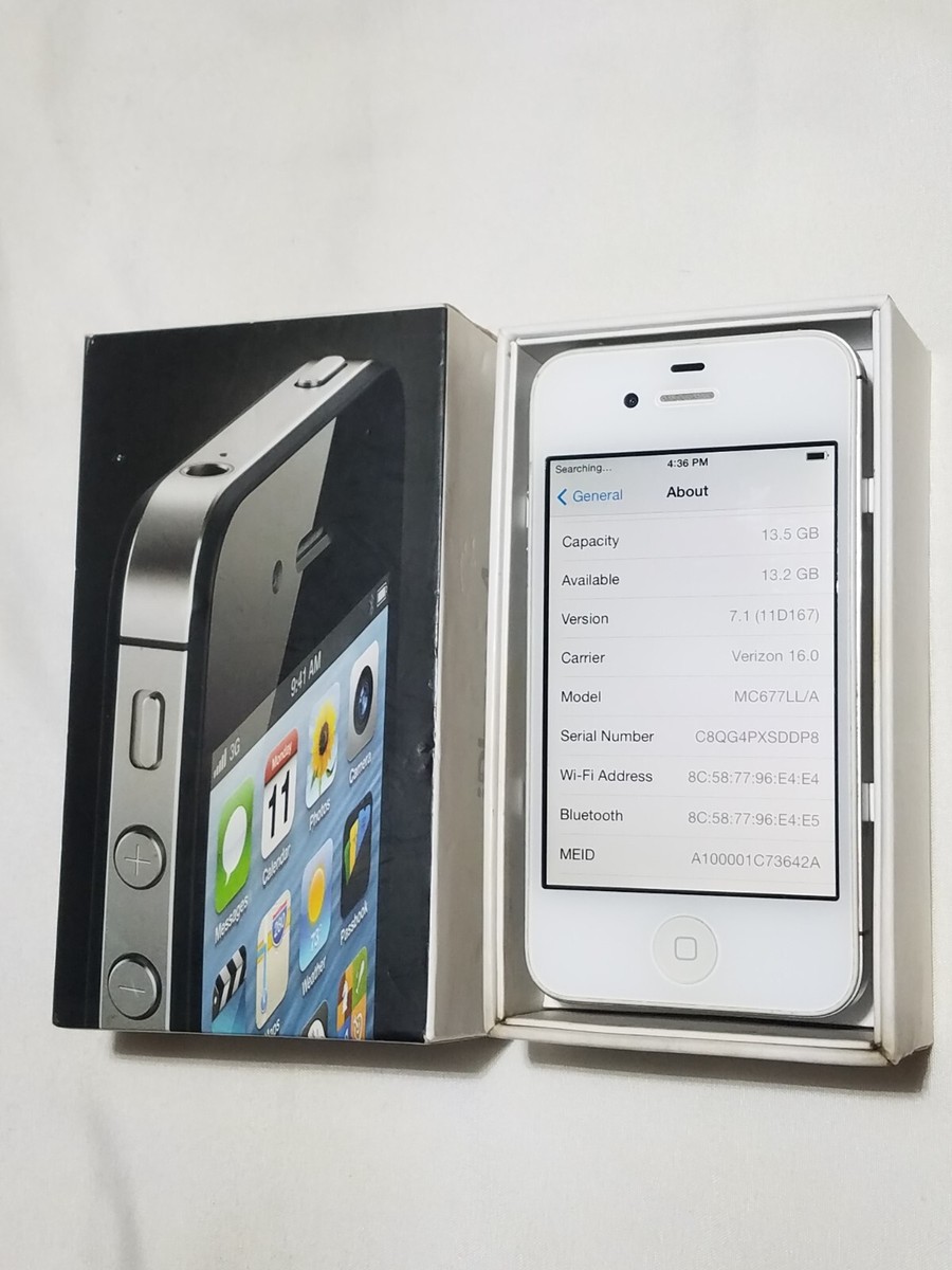 Rare 16GB Vintage Apple iPhone 4 White CDMA Cell Phone Smartphone
