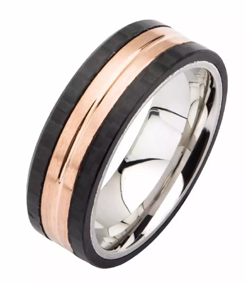 Carbon fiber and best sale rose gold mens ring