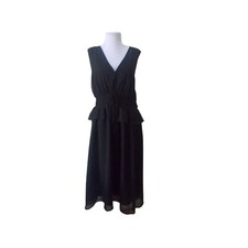 NWT TERRA & SKY Black V-Neck Sleeveless Chiffon Cinched Waist Dress Sz 4X