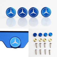 Laser Etched 4 Blue Aluminum Mercedes Benz License Plate Frame Bolt Screws Cap