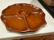 Wooden Platter Hand Carved FLAT 5 SECTIONS 11.5"D