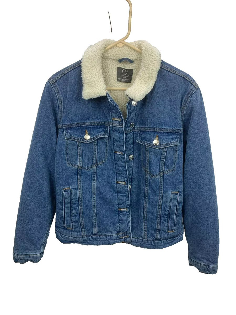 Primark Women's Denim Fleece Lined Jacket Snap Front Closure SZ 10