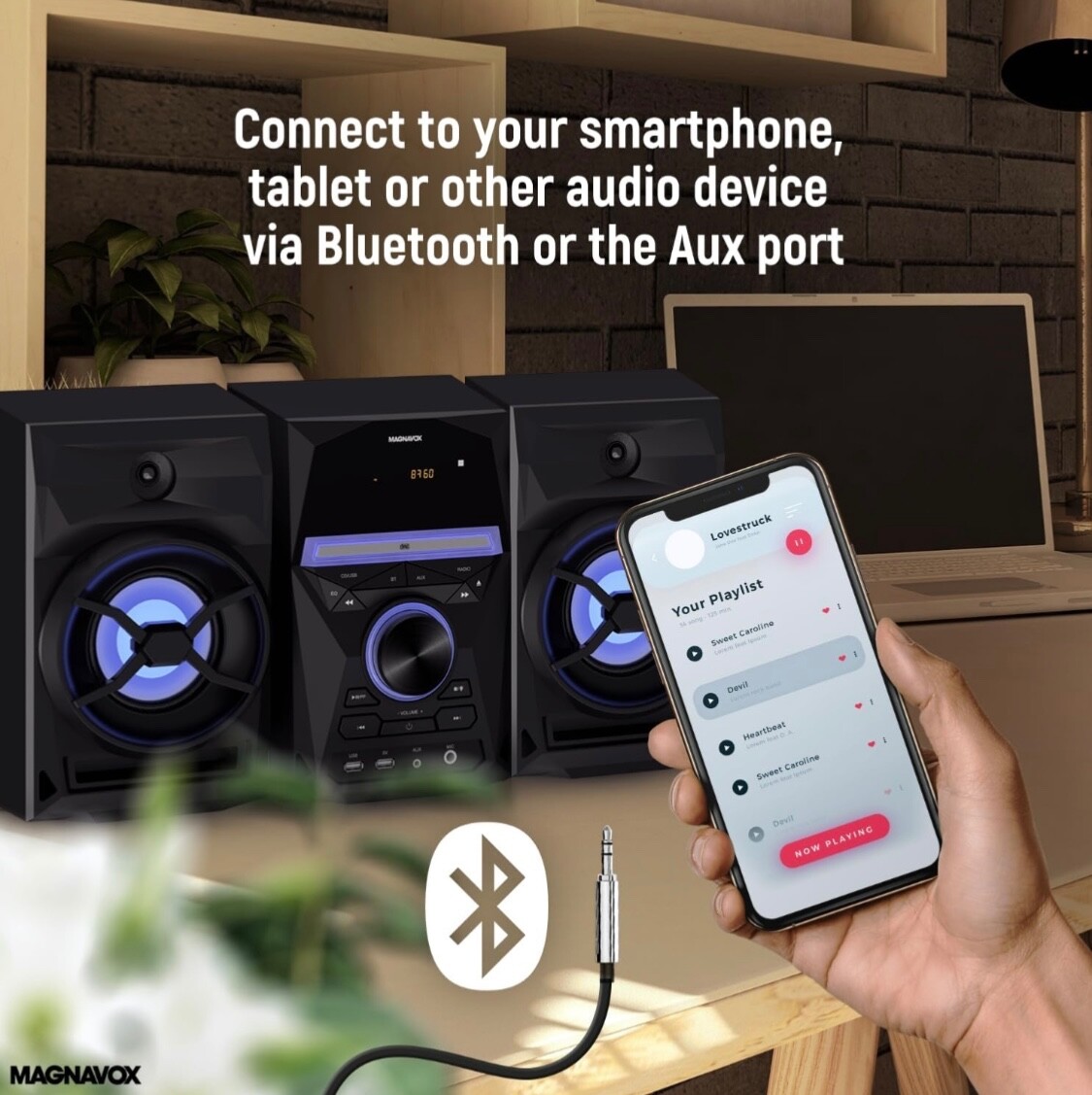 Magnavox MM441 Bluetooth CD Shelf System, Black - 3 Piece for sale