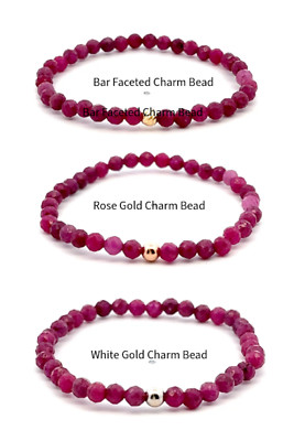 Natural Ruby Gemstone Mini 3mm 18K Gold Charm Bead July Birthstone Microfaceted