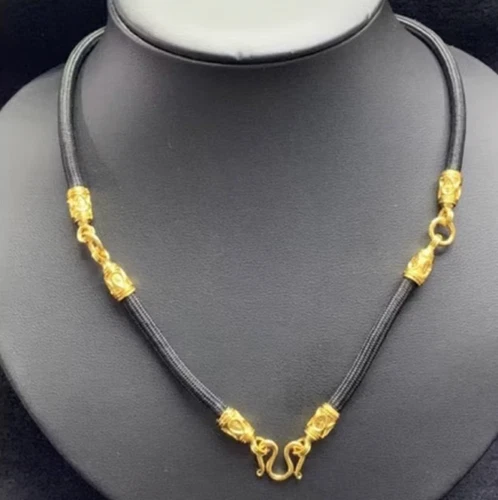 Necklace Rope Black 3 Hook 24" Pendant Thai Buddha Amulet