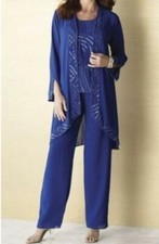 Mother of Bride Wedding party Church Women's 3PC duster pant suit size M 10 /12