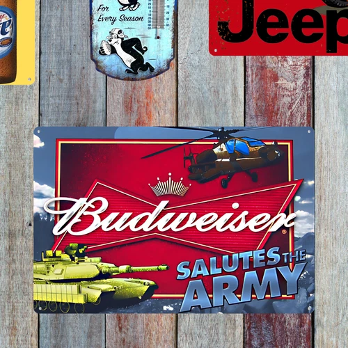 Budweiser Beer Army Vintage Style Metal Bar Pup Shop Sign Man cave beer sign