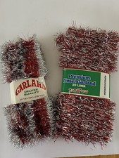 2 Vintage Red Silver TINSEL GARLAND 50' NEW