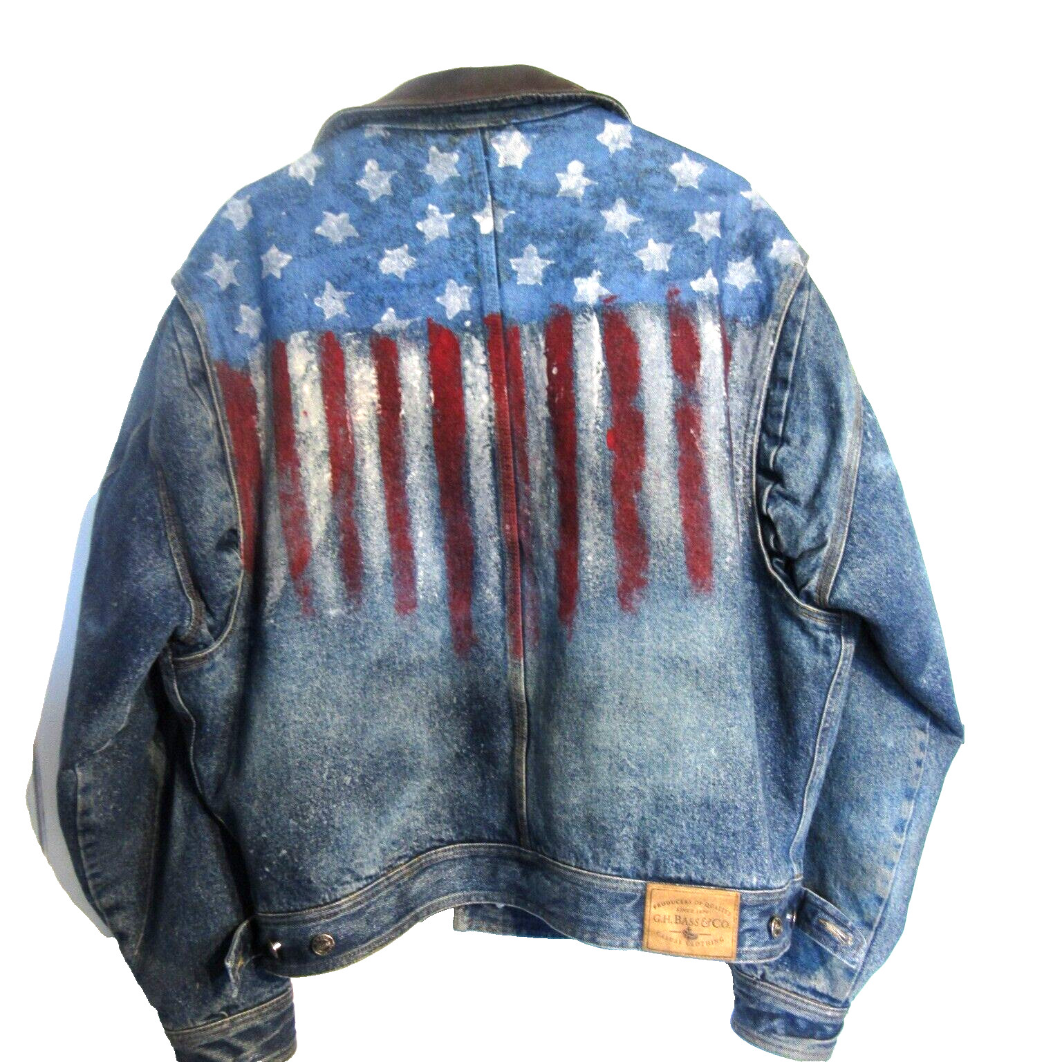 G.H Bass mens denim custom Patriotic Flag jean jacket… Gem